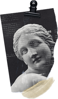 a clipboard with an image of a statue and the words international news