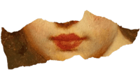 a painting of a woman's face with a red lipstick